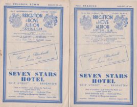 Brighton home programmes v Reading, Swindon 1951/52 and Reading 1952/53. (3)