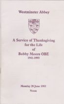 A Order of Service of Thanksgiving for the Life of Bobby Moore, West Ham and England 1966 World