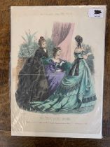 Paris Fashions - 'The Young Ladies Journal' - Coloured picture of (3) elegantly dressed women,