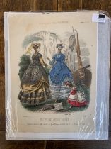 Paris Fashion 'The Young Ladies Journal' - coloured picture of (3) elegantly dressed women
