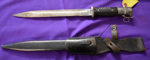 German WWII S84/98 (K98) Mauser bayonet, maker Mundlos. Year of manufacture 1938 on the spine,