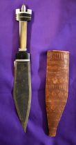 African Tebu (Toubou) hand made steel dagger or throwing knife. Bone handle with brass and alloy