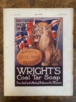 Advertising Poster 'Wright's Coal Tar Soap' coloured poster of Lion with Union Jack, Britain's might