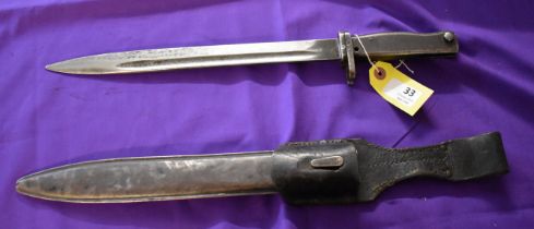 German WWI Bavarian Ersatz bayonet EB38 with fullered blade and FAG pressed steel sheath, with