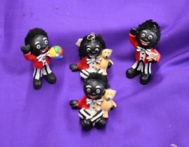 Ornaments - (4) small 'Golliwog' Ornaments, one with key ring, very good condition