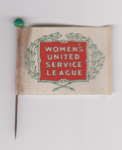 British WWI Charity fundraising pin badge 'Women's United Service League'. Made from silk and