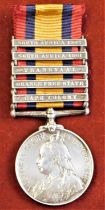 British Queen's South Africa Medal with five clasps including 'South Africa 1901', 'South Africa