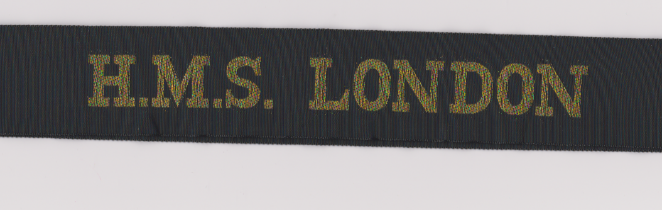 British H.M.S. London Royal Navy Interwar and WWII issue cap Tally, HMS London, was a member of