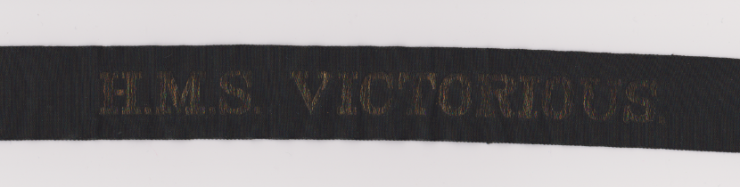 British H.M.S. Victorious WWII Royal Navy Cap Tally (this tally has been shortened in length), H.M.