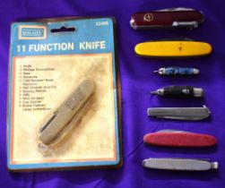 A collection of (8) Penknives, including Rolson 11 function knife, Imperial England penknife, a pipe