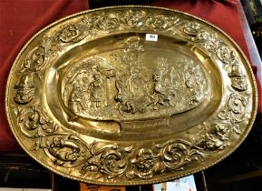 Oval Salver - engraved brass oval salver (permatemps) depicting figures with Dog Cart (Spring)