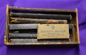 Razors - Cut Throat Razors (6) - plus one safety razor, worn condition (very Sharp)