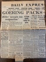 Daily Express Friday Front Page April 27, 1945. "Goering Packs", "Hitler accepts resignation" etc.