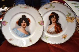 Antique Victorian Plates - Malmaison - Bavaria - (2) plates with portrait of woman (Different