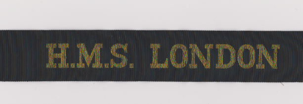 British H.M.S. London Royal Navy Interwar and WWII issue cap Tally, HMS London, was a member of