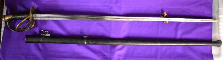 French 1822 Model Cavalry Officer's Sword, a straight blade marked on the spine Royale d'Armes de