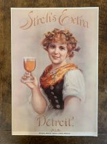 Advertising Poster - 'Stroh's Extra' Detroit Michigan - coloured picture of young woman with glass