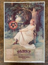 Advertising Poster 'Pabst' Brewing Company - Milwaukee U.S.A - coloured picture of young woman