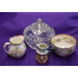China - Miscellaneous China and glass ware, small jug and sugar bowl, small Toby jug, (Glass bowl