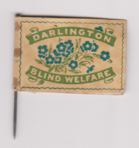 British WWI Charity fundraising pin badge 'Darlington Blind Welfare', some discolouration but