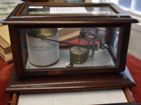 Barometer - Vintage Barograph Barometer in wooden case, with extra barograph papers, case needs a