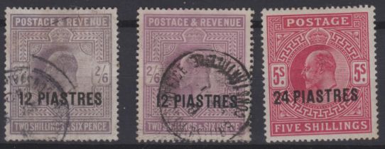 British Levant 1902-05 - 2/6 x2, 5/- SG11, 11b, SG12 m/mint fine