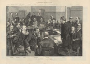 Political 1891-The Labour Commission print black and white by Walter Wilson-A full double page