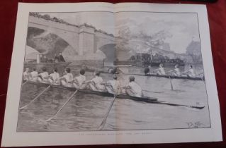 The Universities Boat-Race 1891 - Double page print of the work of W.B Woollen's ' Are You Ready?'