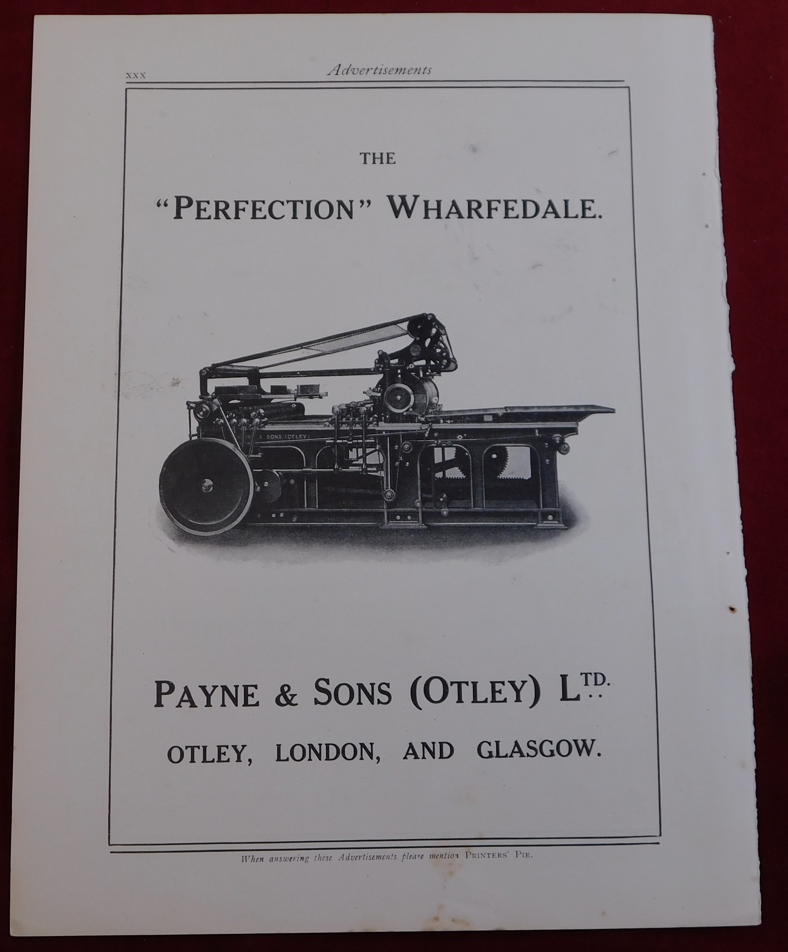Wharfedale Printing 1916 - Payne & Sons (Otley) Ltd 'The Prefection' Wharfedale, Printers Pie full - Bild 3 aus 3