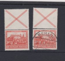 Germany 1932 - Welfare Fund SG487 u/m and used 12pf & 3pf with label from SG487b booklet pane,