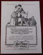 Red Tape Whisky - Full page, black and white advertisement 1920 'The Warl's at Peace, the Fechtin'