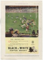 Black + White Scotch Whisky 1948-full page colour advertisement-Rugby Game-very fine 10" x 14"