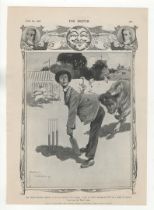 Cricket Comic Print 1907-full page by Lawson Wood advertisement-Short Sighted Cricketer about to