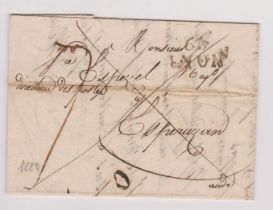 France 1820- EL dated 1820 Lyon posted to Esperaza, manuscript 7 Lyon mileage cancel