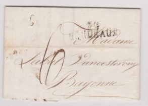 France 1817 - EL dated 1817 Bordeaux posted to Bayonne, manuscript 10 Bordeaux mileage cancel