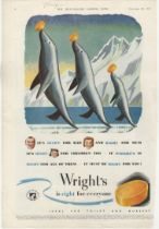 Wright's Coal Tar Soap 1947- full page colour advertisement-Dolphins with soap bars-Wright's is