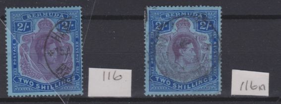 Bermuda 1938 - 1953 - 2/-deep purple and ultramarine/grey blue, SG116 very fine used and SG116a,