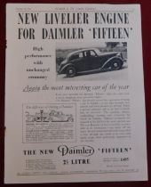 Daimler Fifteen 1938 - Full page blacck and white advertisement, 'New Livelier Engine for Daimler '