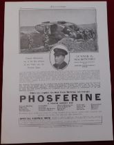 Phosferine - WWI full page, printers Pie advertisement, Gunner Mackintosh Heavy Machine Gun Corp,