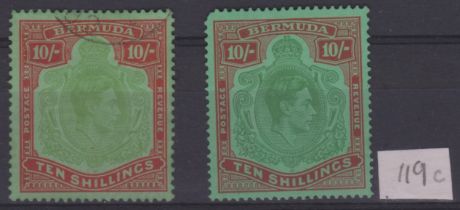 Bermuda 1938 - 1953 - 10/- SG119c, fine used and mint (blunt cover perf)