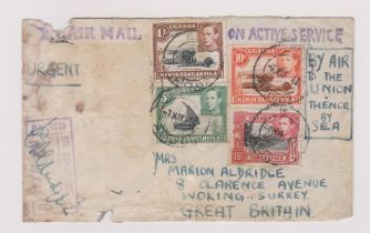 Kenya,Uganda and Tanganyika 1942 - Envelope stamped On Active Service by airmail and captained