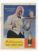 Robinsons lemon Barley Water 1950 - full page colour advertisement 'Here's Health, Waites with