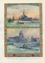 Naval Colour print 1935-Types of British Warships as they were in 1910 and as they are in 1935-