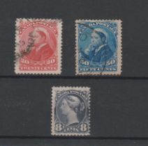 Canada 1893 - SG115 used 20c vermillion, SG116 used 50c blue, SG118 m/m 8c bluish slate, cat