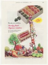 New Berry Fruits 1951-full page colour advertisement-'Lovely Fruit Liquor Centres -Meltis Ltd