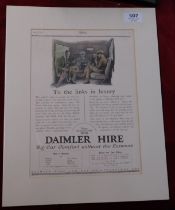 Daimler Hire Ltd - 1924 advertisement, The Sketch, Hire Rates, Four Golfers in a train (colour).