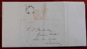 1836 - EL dated 20th July 1836 Dereham posted to London, manuscript 9, black partial Dereham cancel,