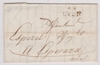 France 1822 - EL dated 2 April 1822 posted to Esperaza, manuscript 7 Lyon mileage cancel