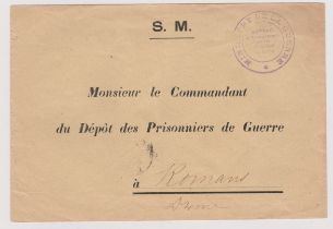 France 1916 - Officia envelope addressed to Commandant prisoner of War Depot Romans, cancelled