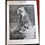 Print by W.H.Gadsby 1891-full page black and white print-'Chickens'-two in her basket by W.h.